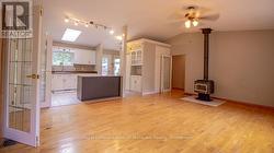 Living area, wood stove -