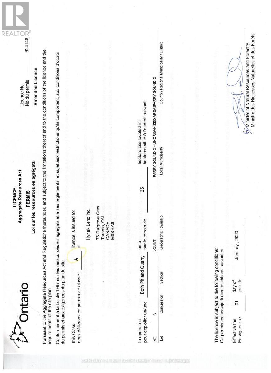 license - Pt Lt 147 Con A Lount Rye Rye Road, South River, ON