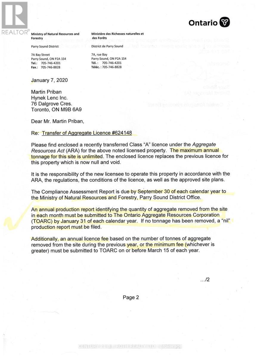 license - Pt Lt 147 Con A Lount Rye Rye Road, South River, ON