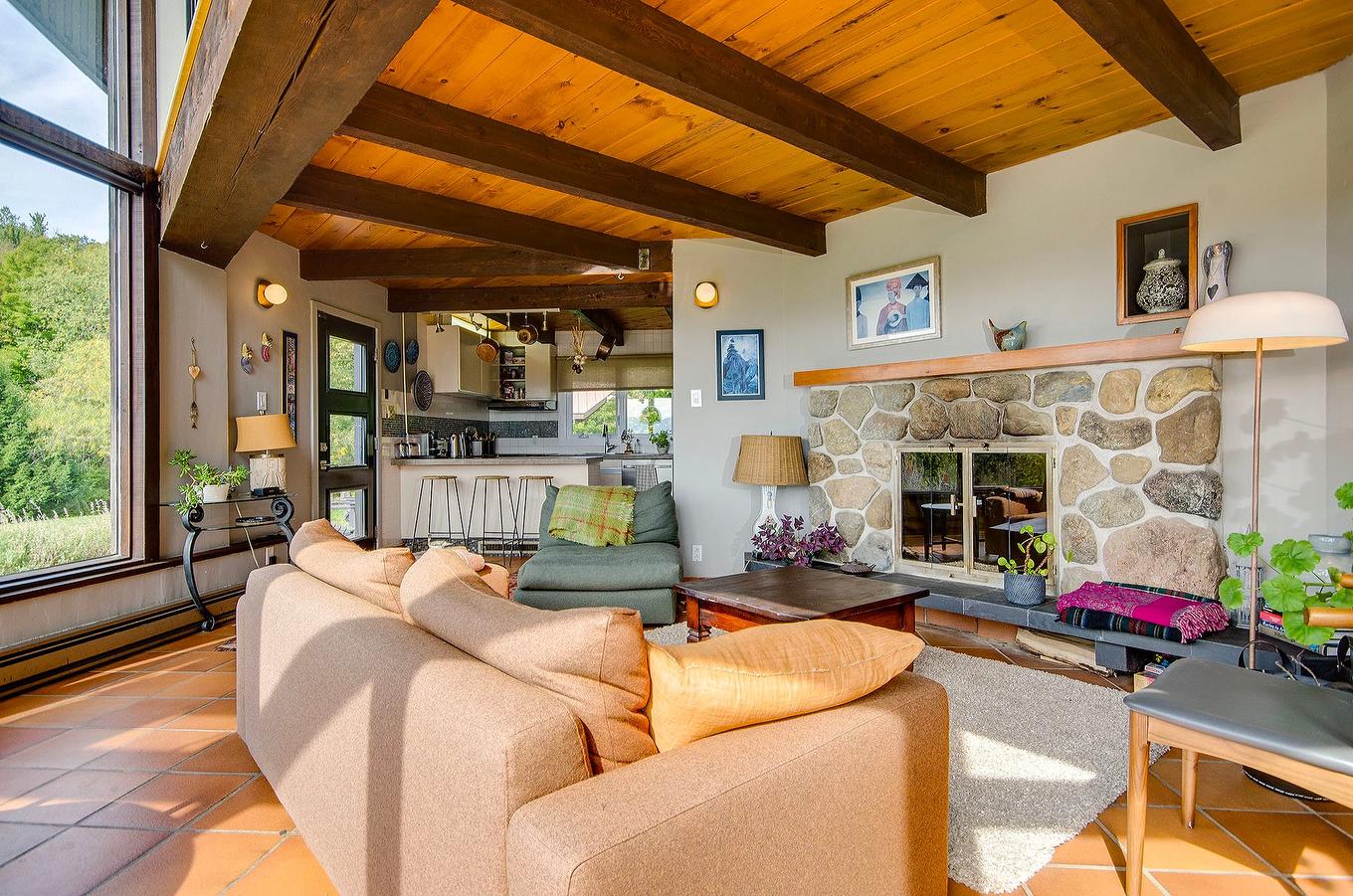 Living room - 2256 Ch. Scenic, Sutton, QC - Indoor Photo Showing Living Room With Fireplace