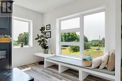 Custom sitting bench under living room window -