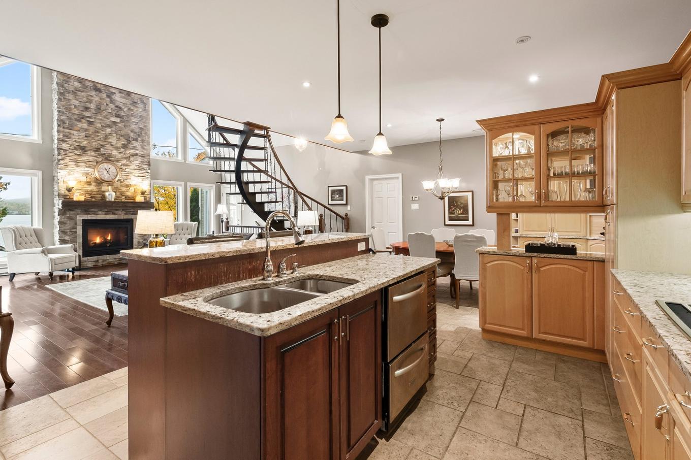 Kitchen - 4 Ch. Du Colibri, Val-Des-Lacs, QC - Indoor Photo Showing Kitchen With Fireplace With Double Sink With Upgraded Kitchen