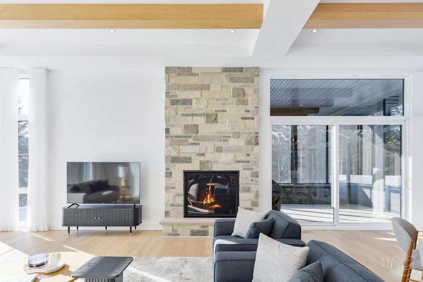 En construction - 1604 Ch. Des Achillées, Piedmont, QC - Indoor Photo Showing Living Room With Fireplace