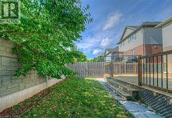 Fenced backyard with a wooden deck -