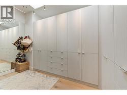 thoughtfully designed walk in closet complete with sky light, track lighting and full size mirror and shoe shelves -