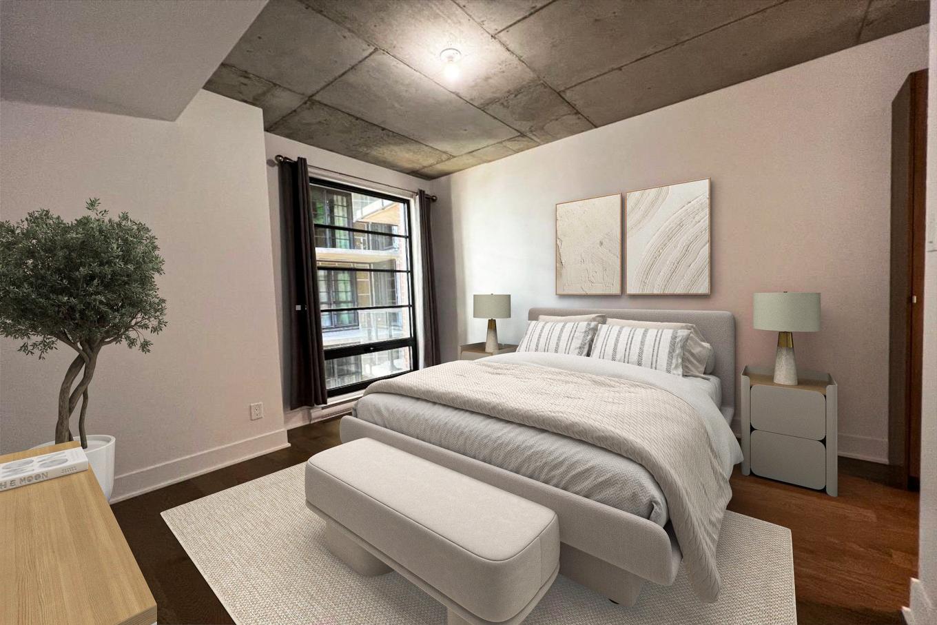 Cinéma maison - 409-1320 Rue Olier, Montréal (Le Sud-Ouest), QC - Indoor Photo Showing Bedroom