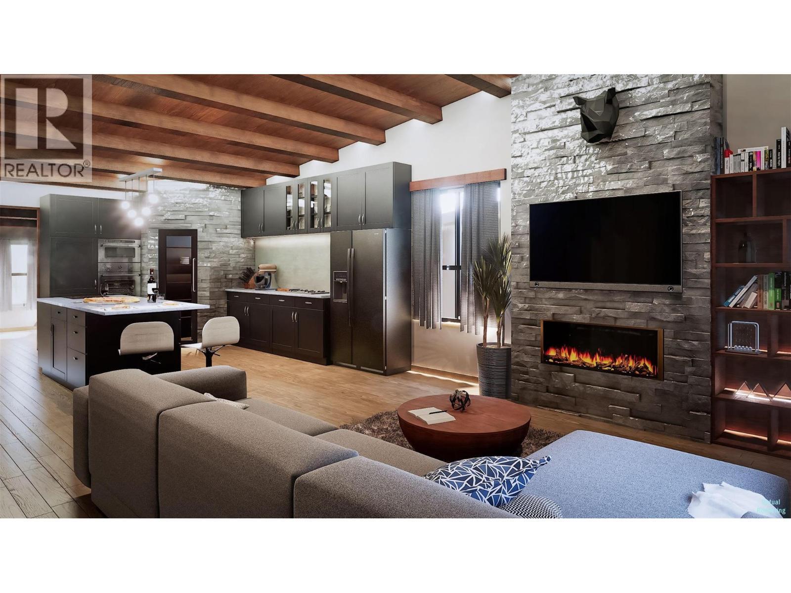 Interior Rendering of 2 bedroom living quarters on upper level. - 1002 Seed Frontage Road Unit# 3 Lot# Psl 3, Sicamous, BC - Indoor Photo Showing Living Room With Fireplace