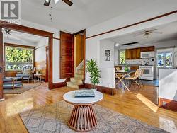 Living room opens to kitchen -