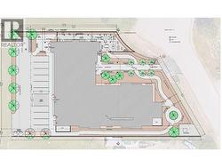 Rendered layout of building and parking -
