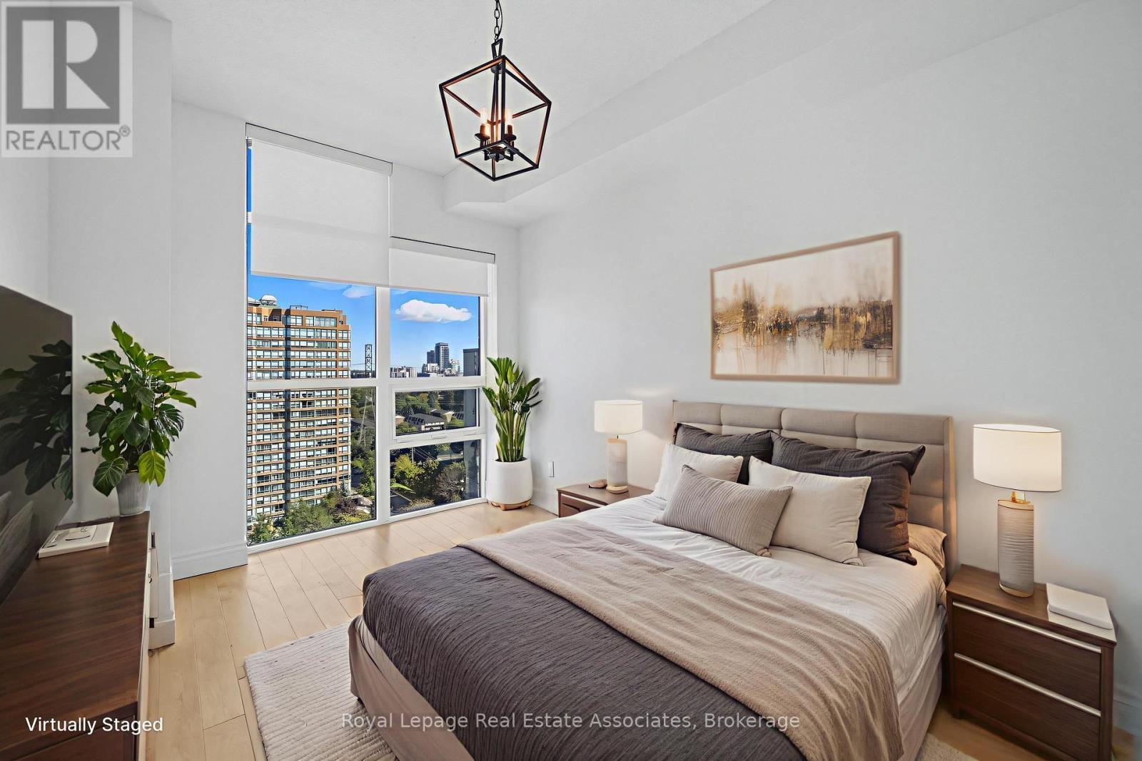 Virtually Staged - 1407 - 551 Maple Avenue, Burlington, ON - Indoor Photo Showing Bedroom
