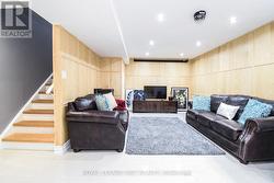 Media room with projector and pull down screen -