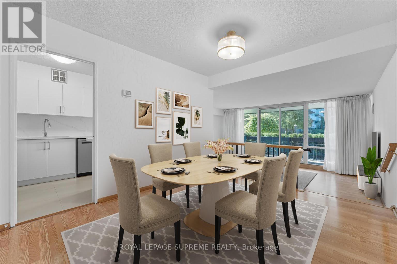 Welcome to Unit 107 - Virtually Staged Image - 107 - 270 Scarlett Road, Toronto, ON - Indoor Photo Showing Dining Room