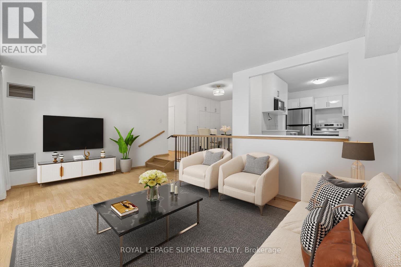 Living Room - Virtually Staged Image - 107 - 270 Scarlett Road, Toronto, ON - Indoor Photo Showing Living Room