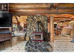Family room with rock fire place -