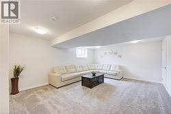 Living room with carpet flooring and baseboards -