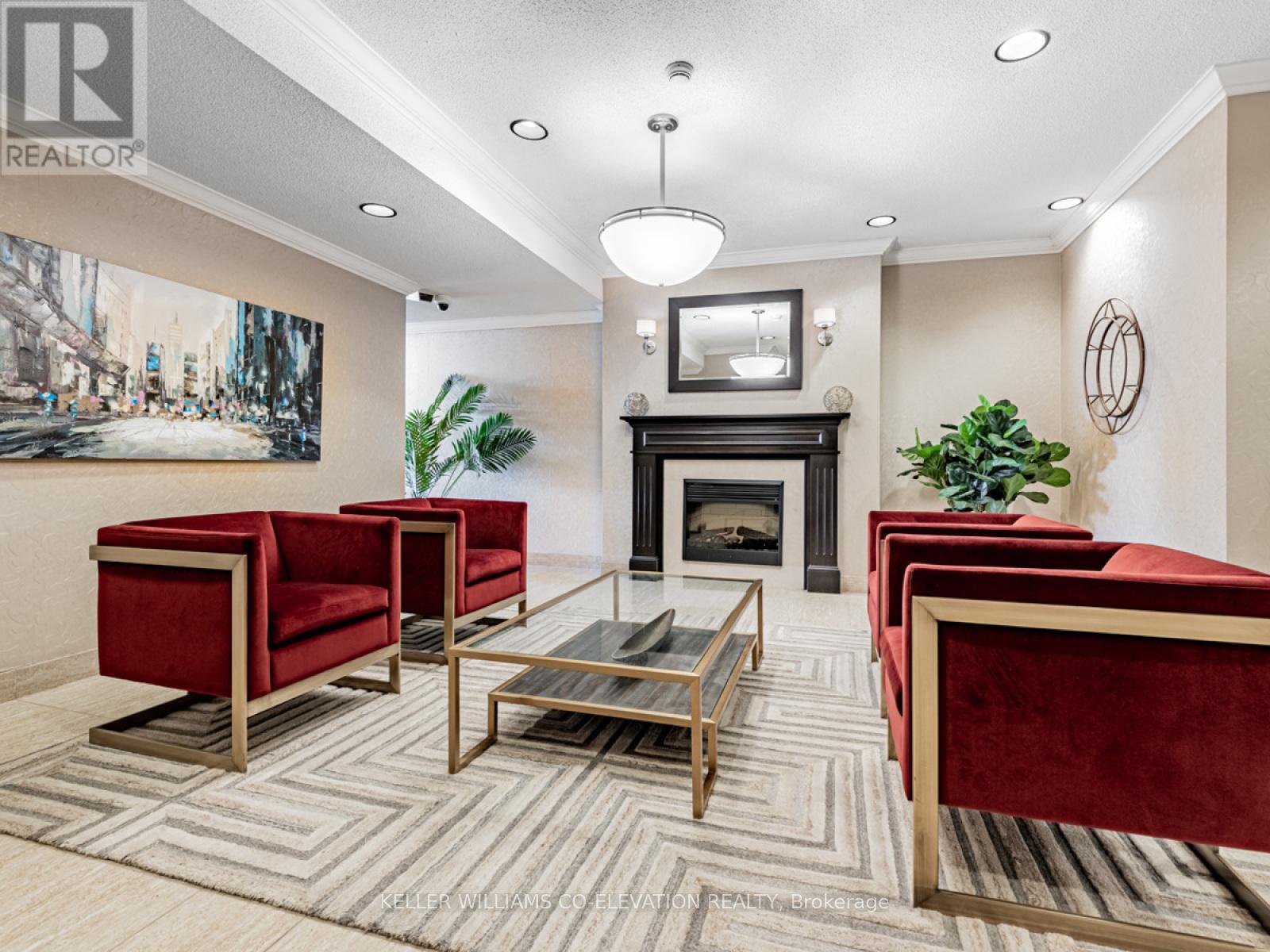 Stylish & Sophisticated Lobby - 308 - 250 Scarlett Road, Toronto, ON - Indoor With Fireplace