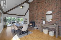 Dining room with fireplace and walk out to deck -