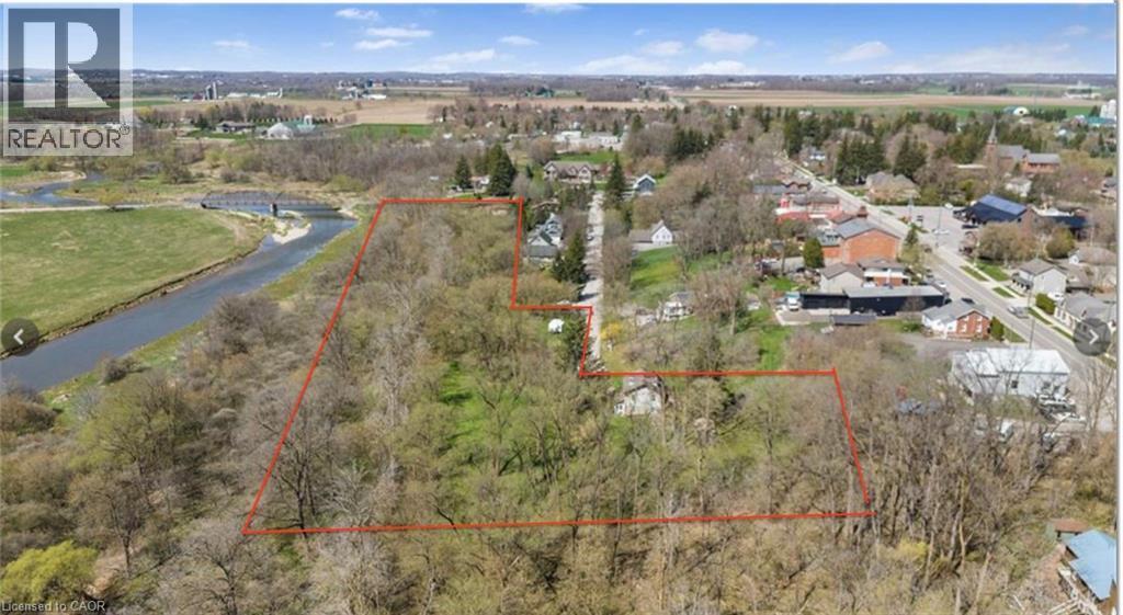 Aerial view of property Line and surrounding area with property boundaries highlighted - 36 Elgin E/S Street W, Conestogo, ON - Outdoor With View