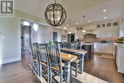 Dining area with statement lighting! -