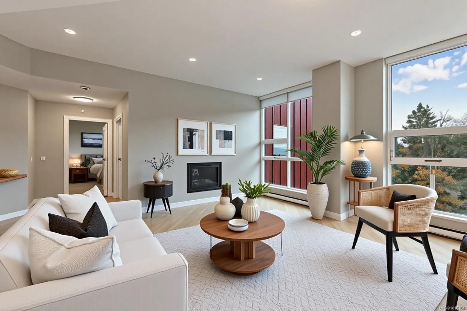 604-3529 Dolphin Dr, Nanoose Bay, BC - Indoor Photo Showing Living Room With Fireplace