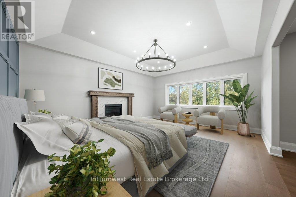 Virtually Staged - 47 Whitcombe Way, Puslinch (Morriston), ON - Indoor Photo Showing Bedroom With Fireplace