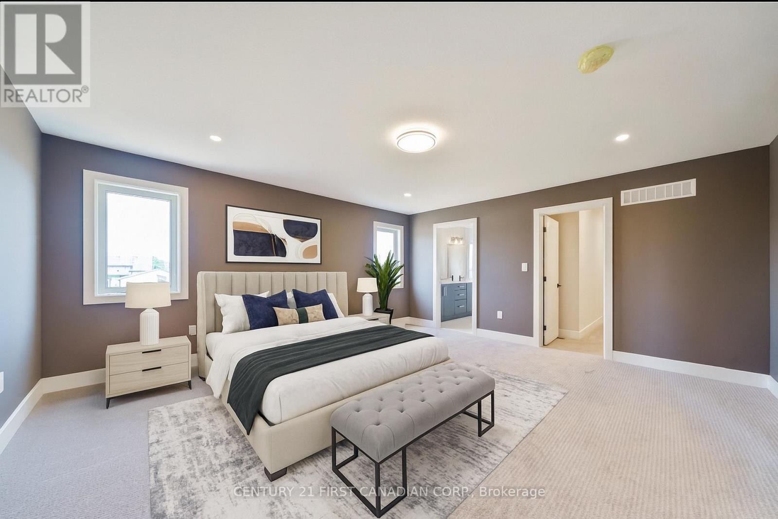 Virtually Staged - Primary Bedroom - 105 Sheldabren Street, North Middlesex (Ailsa Craig), ON - Indoor Photo Showing Bedroom