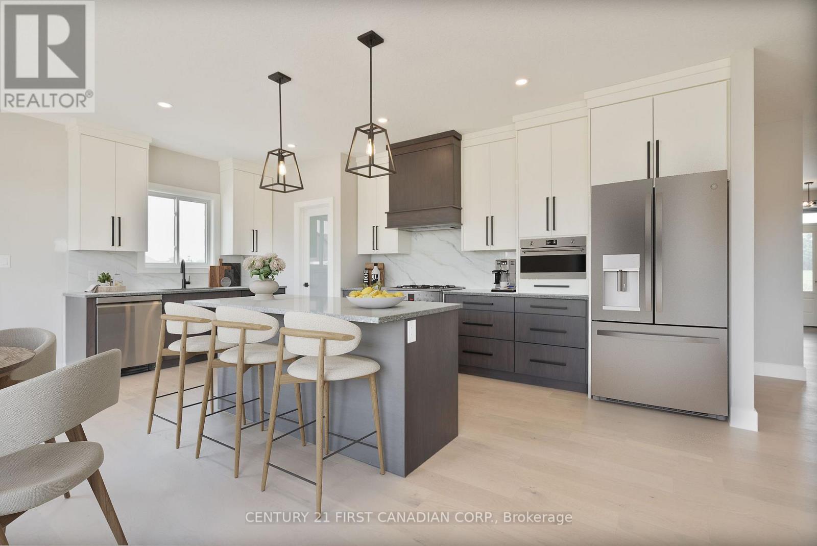 Virtually Staged - 105 Sheldabren Street, North Middlesex (Ailsa Craig), ON - Indoor Photo Showing Kitchen With Upgraded Kitchen
