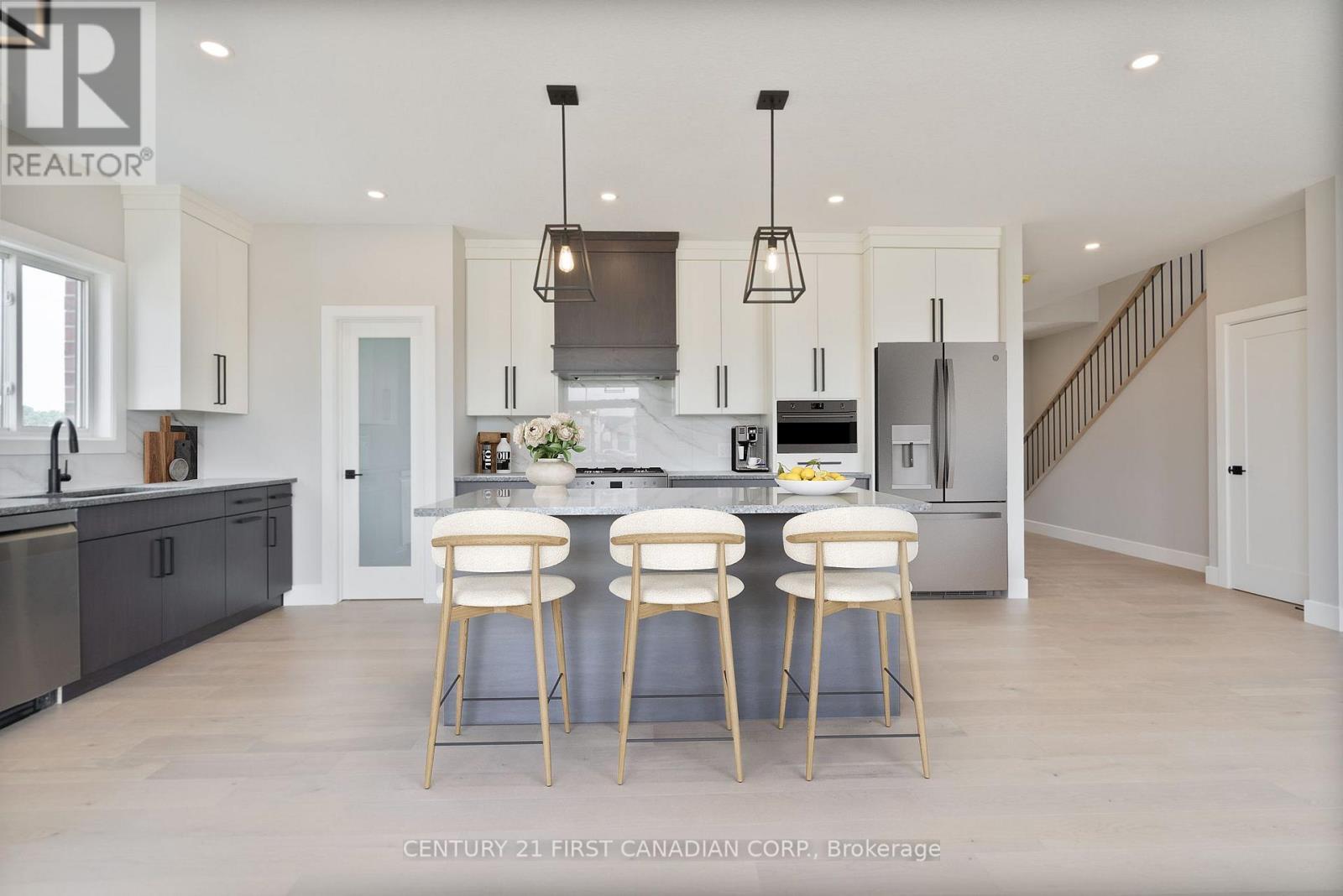 Virtually Staged - 105 Sheldabren Street, North Middlesex (Ailsa Craig), ON - Indoor Photo Showing Kitchen With Upgraded Kitchen
