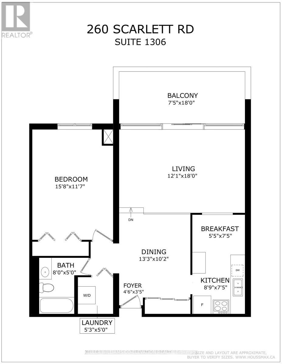 FLOOR PLAN 860 + 158 Balcony = 1,018 Total Sq Ft - 1306 - 260 Scarlett Road, Toronto, ON - Other