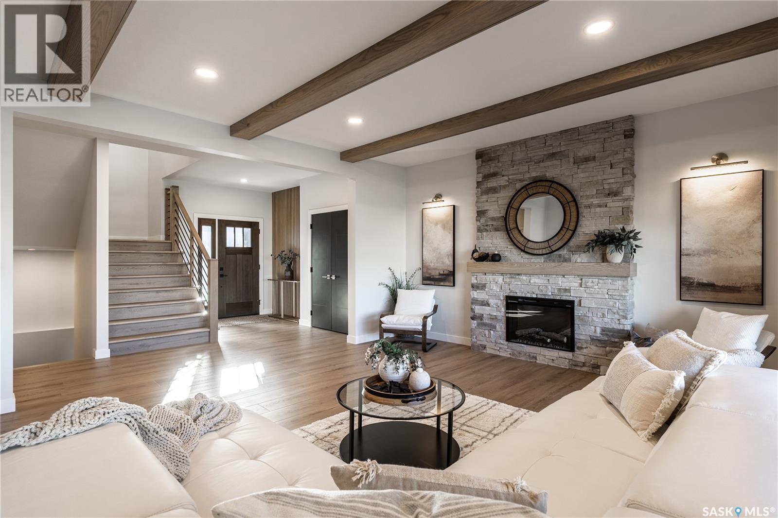 415 Sharma Crescent, Saskatoon, SK - Indoor Photo Showing Living Room With Fireplace