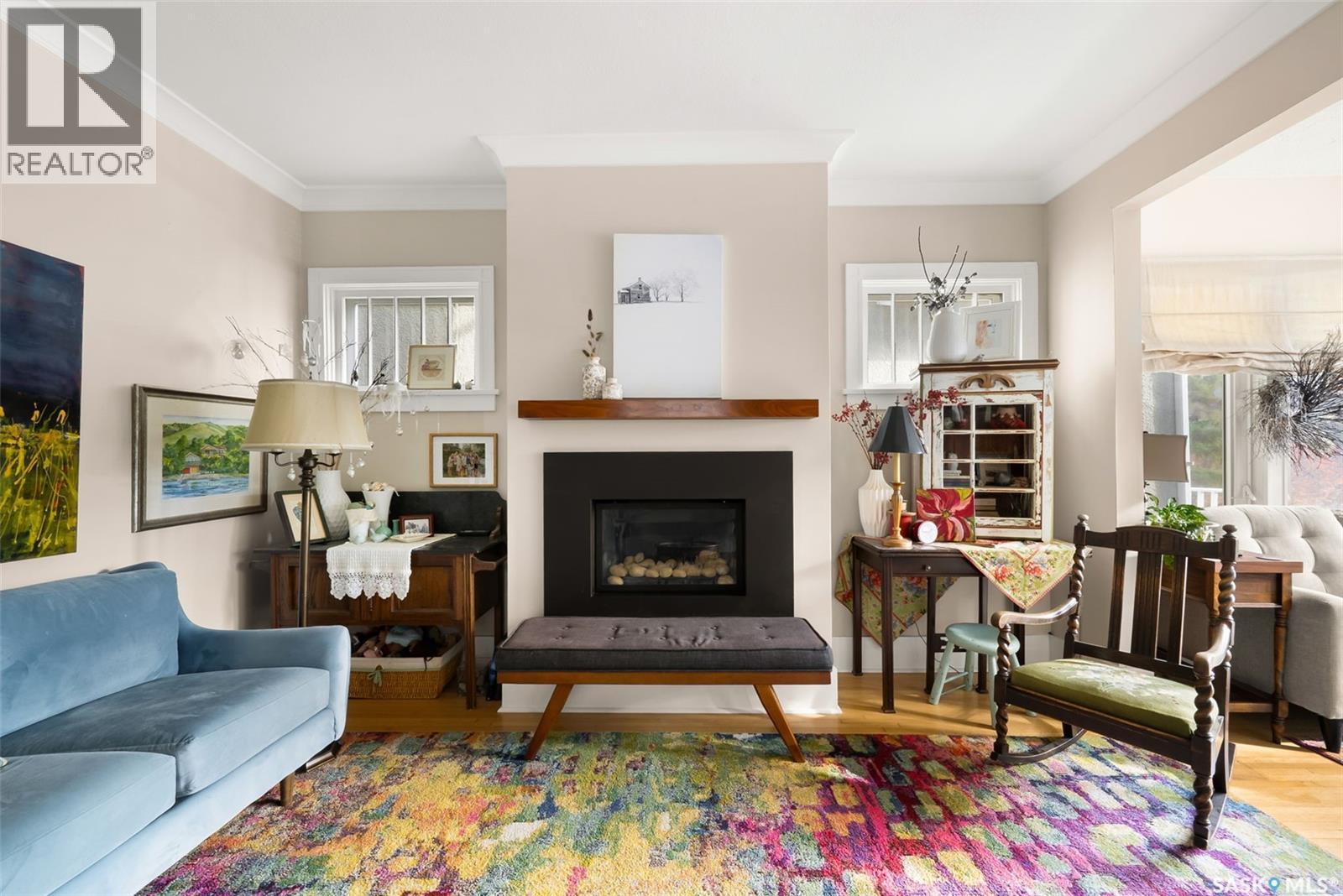 2912 Mccallum Avenue, Regina, SK - Indoor Photo Showing Living Room With Fireplace