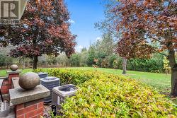 Serene patio with mature landscaping -