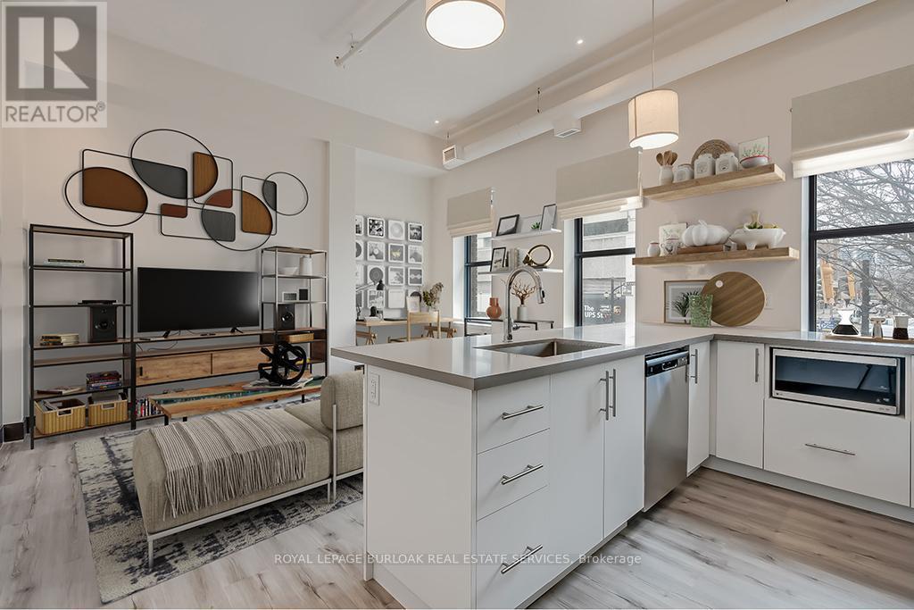 Living Kitchen/ Virtually Staged - 201 - 121 King Street E, Hamilton, ON - Indoor Photo Showing Kitchen With Upgraded Kitchen