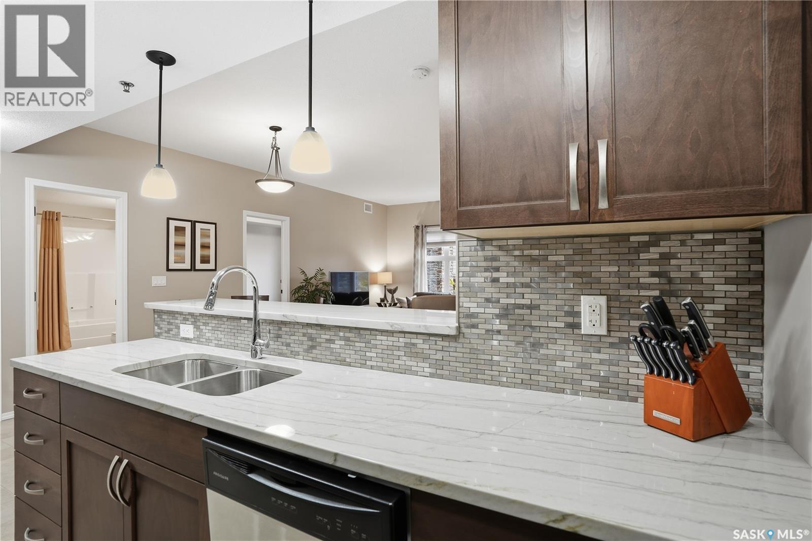 201 1220 Blackfoot Drive, Regina, SK - Indoor Photo Showing Kitchen With Double Sink