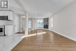 New fireplace and stone. -