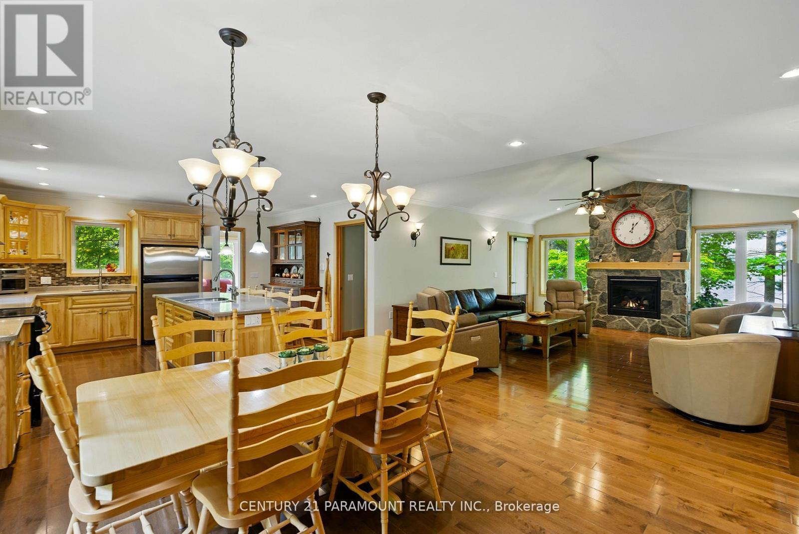 276 Jeffrey Road N, Ryerson, ON - Indoor Photo Showing Dining Room With Fireplace