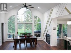 dining space with double sided fireplace -