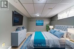 basement bedroom with virtual furniture -