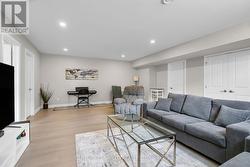 Basement rec room with gas fireplace -