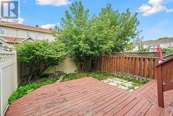 Mature trees provide privacy in backyard. -
