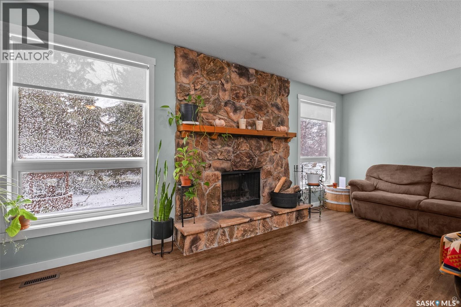 Nesbit Forest Drive Acreage, Garden River Rm No. 490, SK - Indoor Photo Showing Living Room With Fireplace