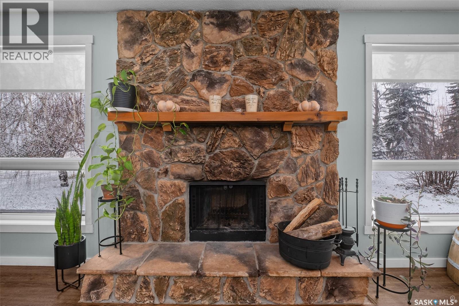 Nesbit Forest Drive Acreage, Garden River Rm No. 490, SK - Indoor Photo Showing Living Room With Fireplace