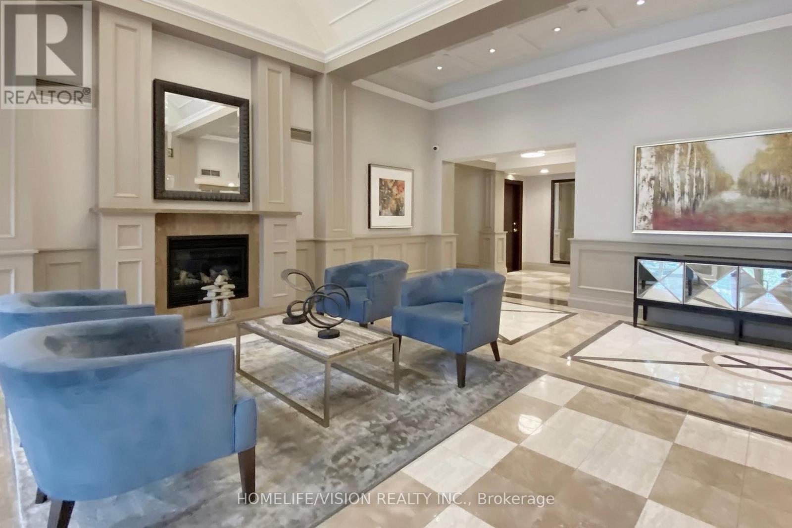 508 - 28 William Carson Crescent, Toronto, ON - Indoor Photo Showing Living Room With Fireplace