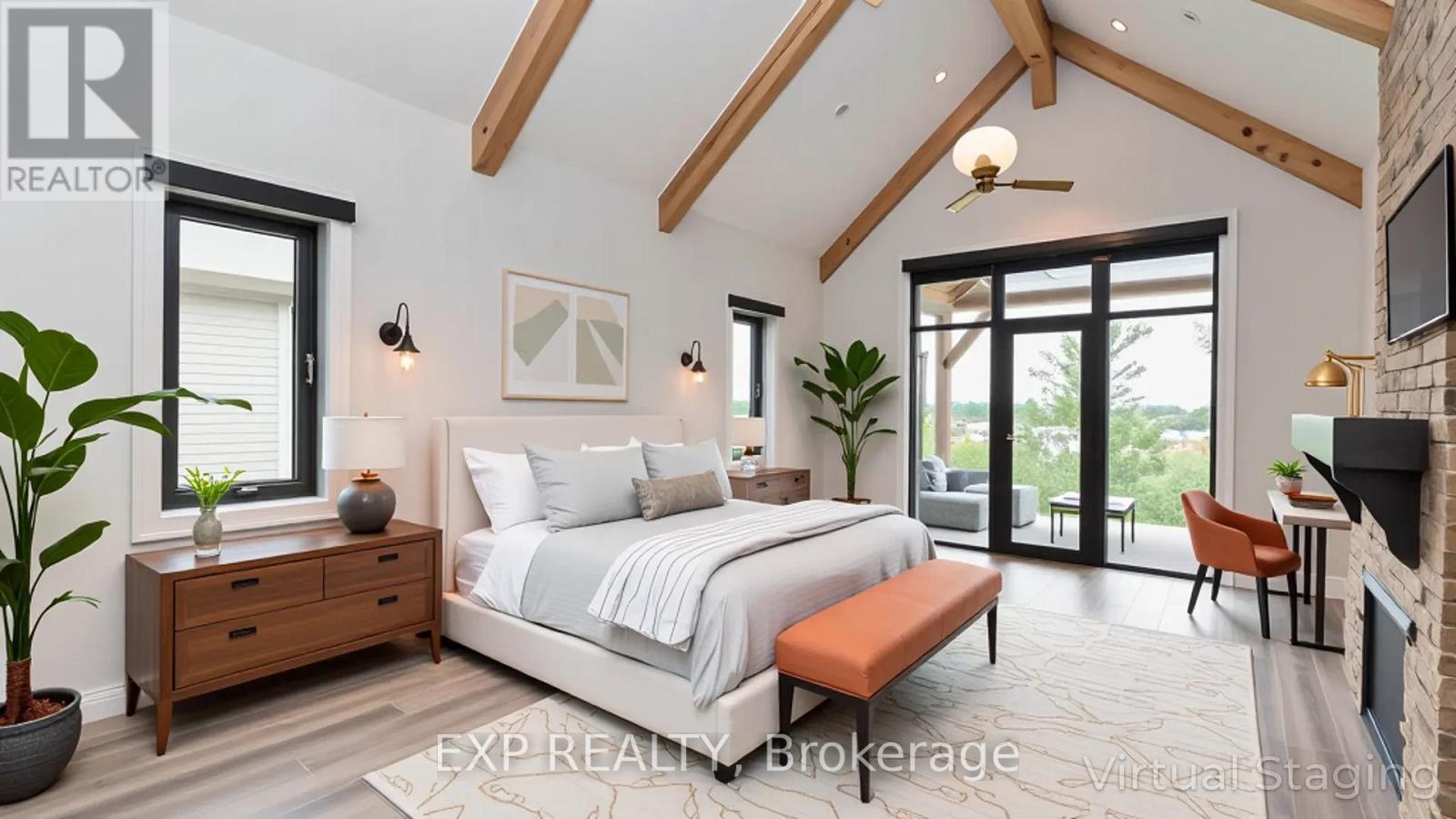 Virtually staged - alt. primary bedroom decor - 253 - 9861 Glendon Drive, Middlesex Centre (Komoka), ON