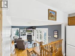 Kitchen overlooks dining area and family room -