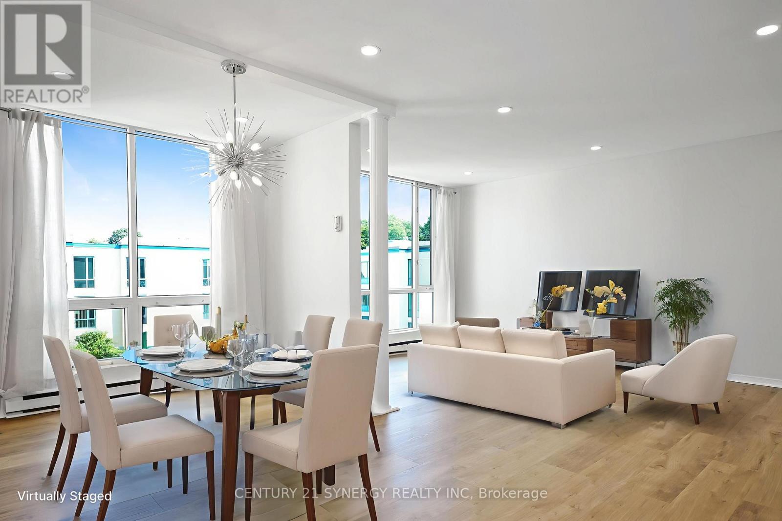 Virtually Staged Liv / Din Room - 505 - 330 Centrum Boulevard, Ottawa, ON - Indoor With Fireplace