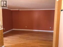 Unfurnished room with ornamental molding, light wood-style floors, and a textured ceiling -