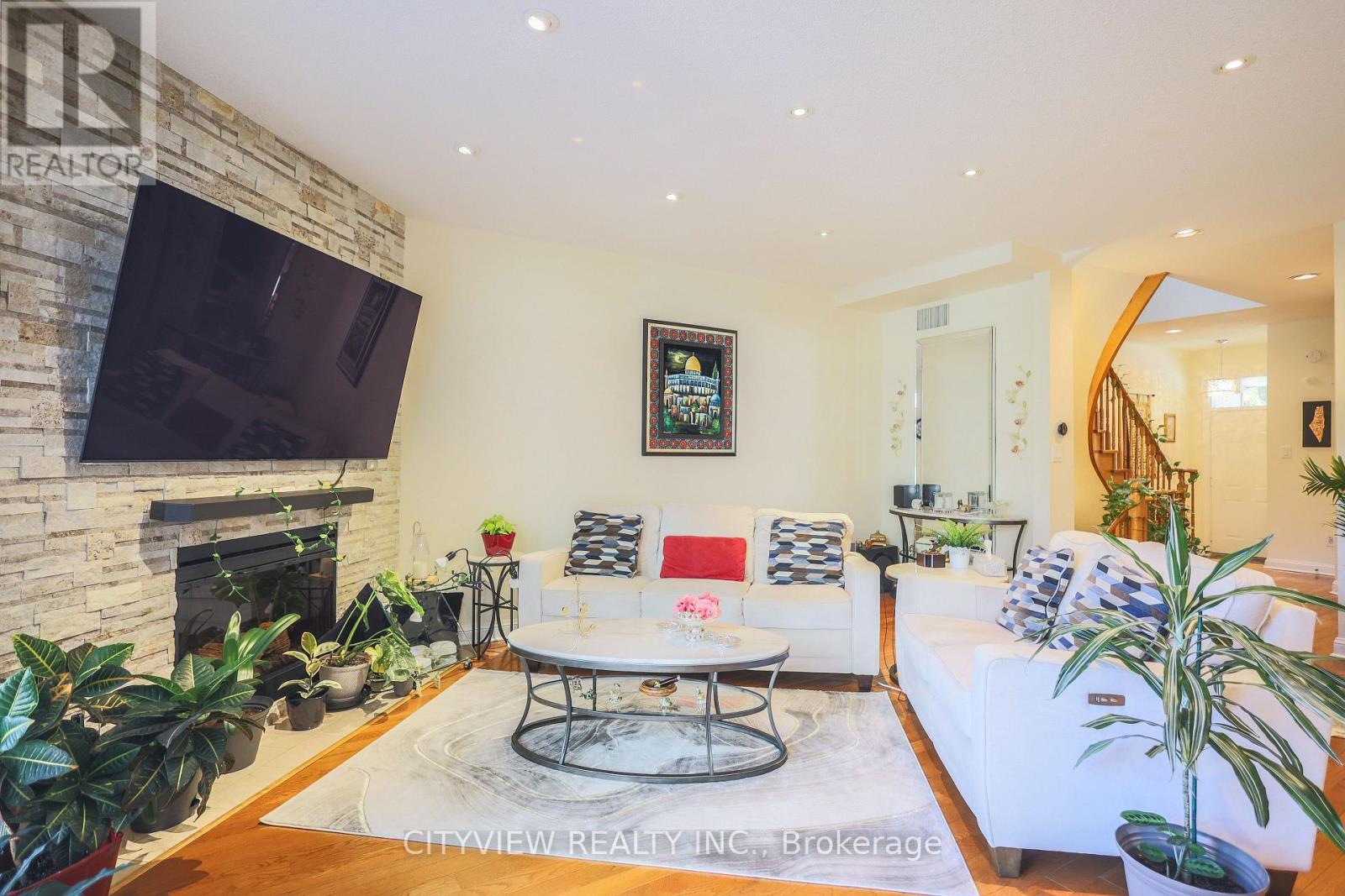 3593 Kariya Drive, Mississauga, ON - Indoor Photo Showing Living Room With Fireplace