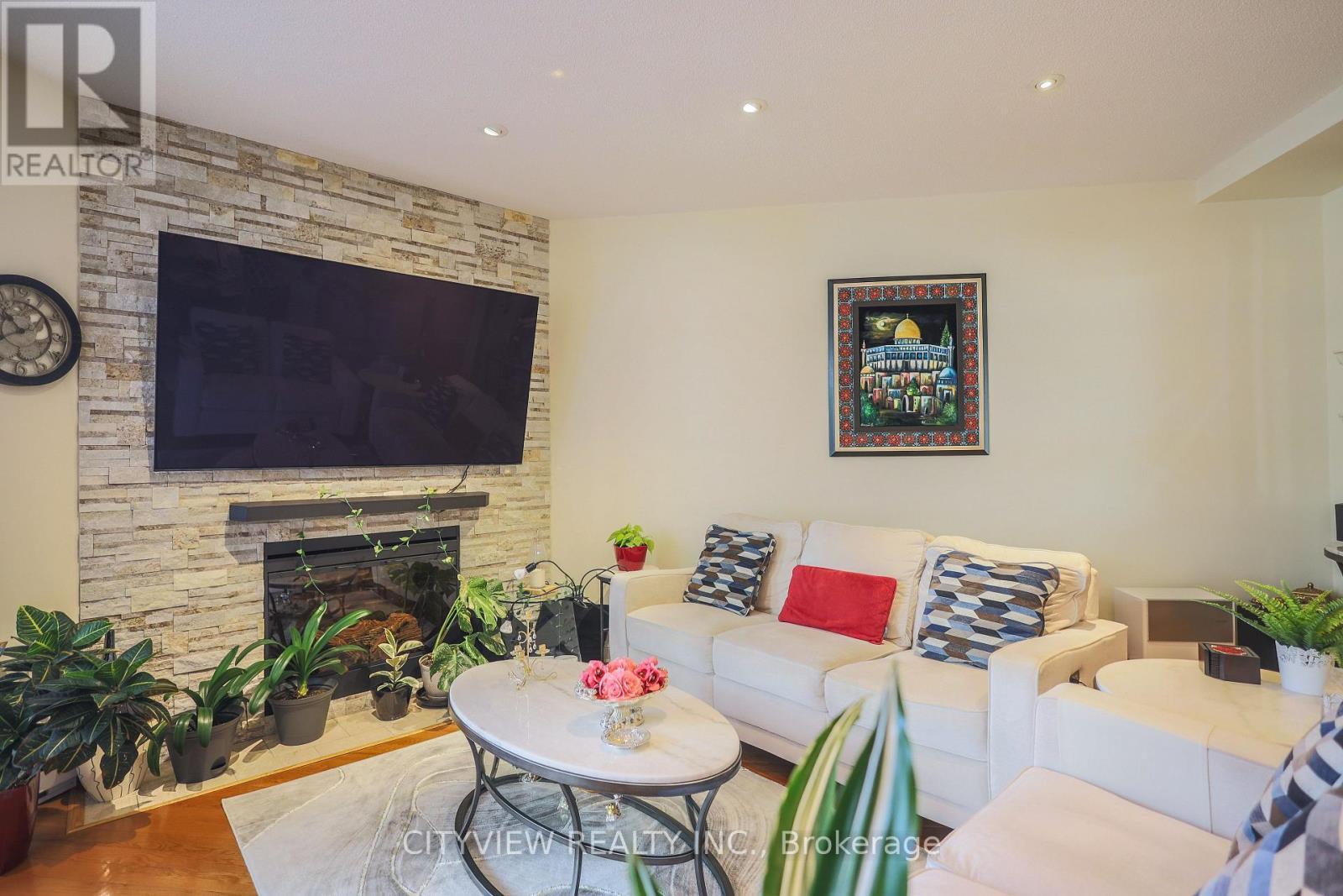 3593 Kariya Drive, Mississauga, ON - Indoor Photo Showing Living Room With Fireplace