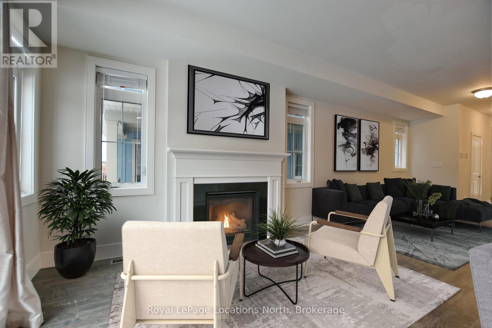 Virtually Staged - 185 Yellow Birch Crescent, Blue Mountains, ON - Indoor Photo Showing Living Room With Fireplace